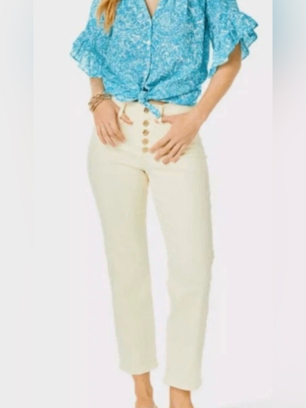Lilly Pulitzer South Ocean High Rise Lemon Meringue Straight Leg Jean Size 8 W30